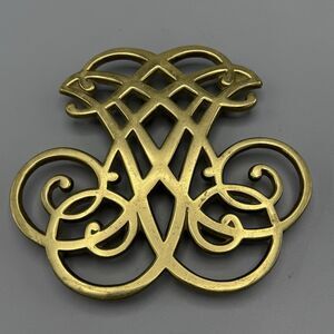 Vintage Thomas Jefferson Cipher Monticello Brass Footed Trivet Williamsburg 6" L
